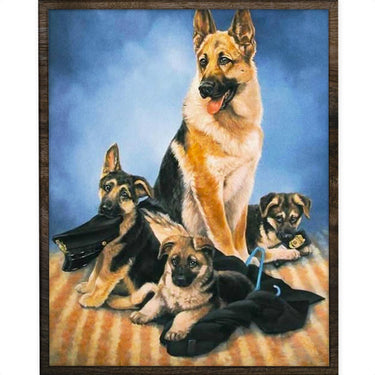 Duitse Herder met Puppy's - Diamond Painting - 50x40cm - Vierkant